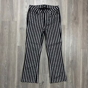 Paige Black & Silver Striped Kick Flare Jeans - SIZE 27 Cropped Metallic Stretch